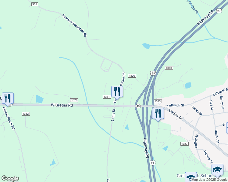 map of restaurants, bars, coffee shops, grocery stores, and more near 221 Farmers Mountain Road in Gretna