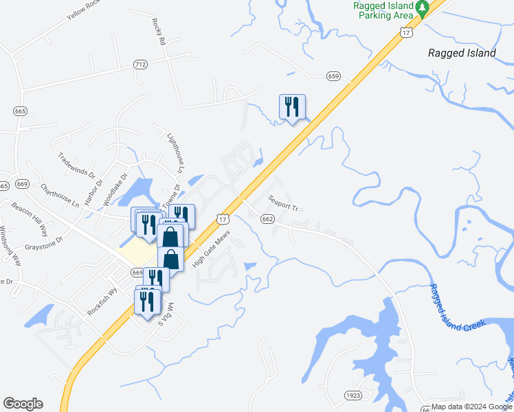map of restaurants, bars, coffee shops, grocery stores, and more near 101 Lands End Lane in Carrollton