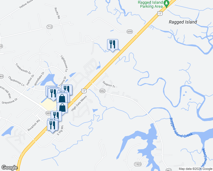 map of restaurants, bars, coffee shops, grocery stores, and more near 315 Light House Way in Carrollton