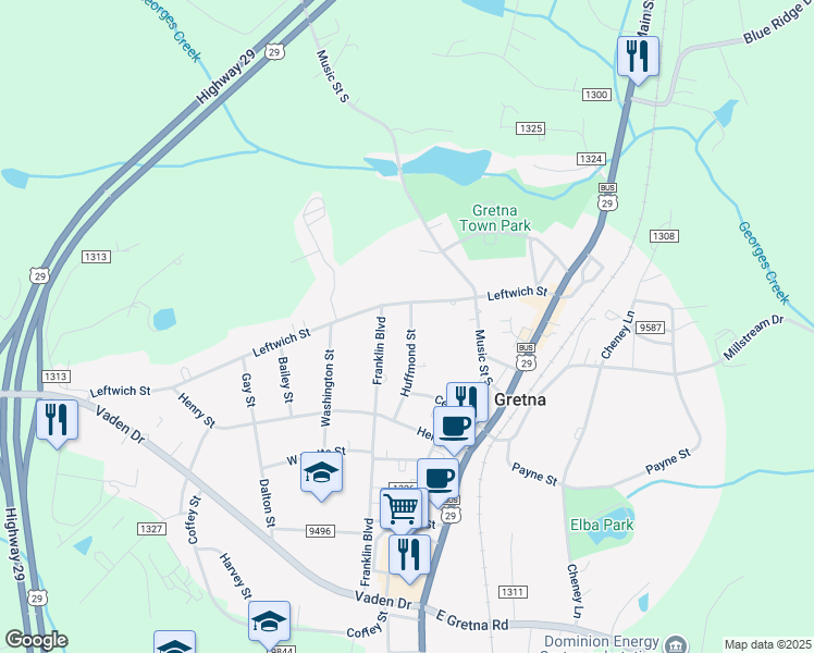 map of restaurants, bars, coffee shops, grocery stores, and more near 217 Huffmond Street in Gretna