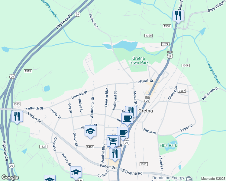 map of restaurants, bars, coffee shops, grocery stores, and more near 217 Huffmond Street in Gretna