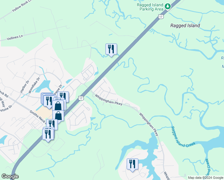 map of restaurants, bars, coffee shops, grocery stores, and more near 521 Shoreline Road in Carrollton