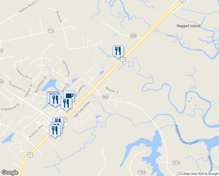 map of restaurants, bars, coffee shops, grocery stores, and more near 405 Seaport Trail in Carrollton
