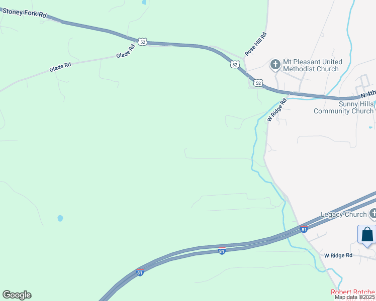 map of restaurants, bars, coffee shops, grocery stores, and more near 2925 West Ridge Road in Wytheville