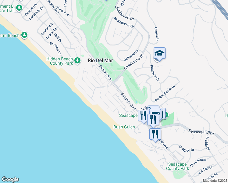 map of restaurants, bars, coffee shops, grocery stores, and more near in Rio del Mar