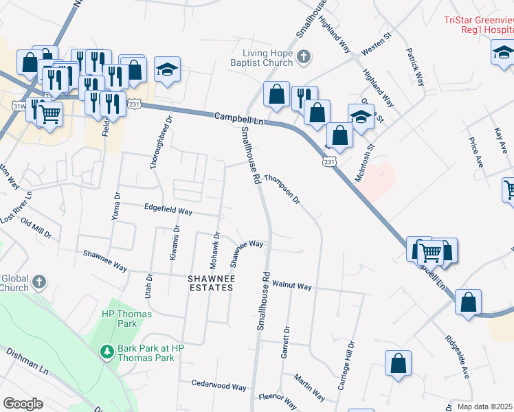 map of restaurants, bars, coffee shops, grocery stores, and more near 2511-2583 Smallhouse Rd in Bowling Green