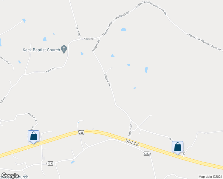 map of restaurants, bars, coffee shops, grocery stores, and more near Higgins Road in Gray