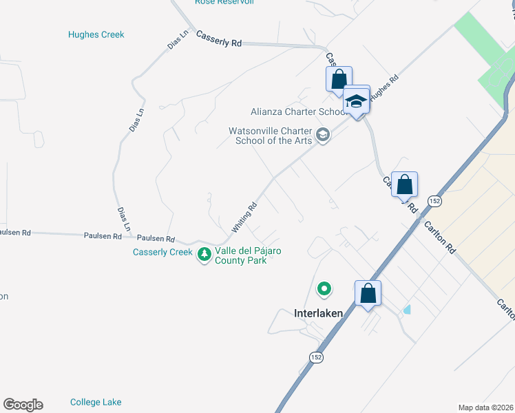 map of restaurants, bars, coffee shops, grocery stores, and more near 137 Whiting Road in Watsonville