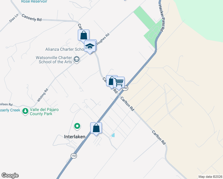 map of restaurants, bars, coffee shops, grocery stores, and more near 15 Casserly Road in Watsonville