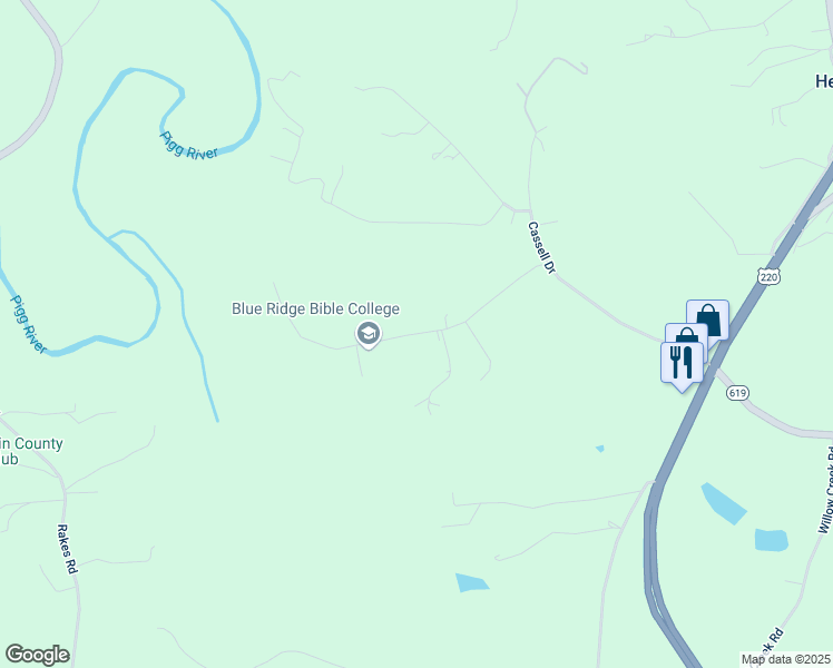map of restaurants, bars, coffee shops, grocery stores, and more near Blue Ridge Court in Franklin County