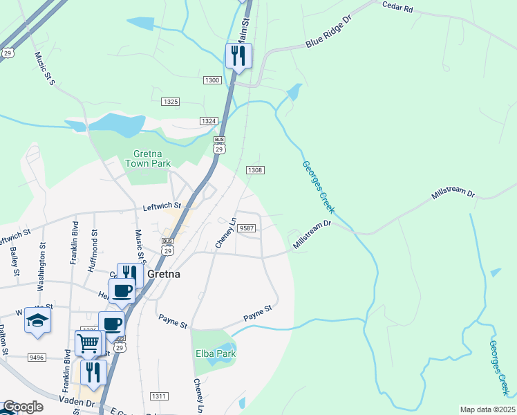 map of restaurants, bars, coffee shops, grocery stores, and more near 626 Payne Street Extension in Gretna
