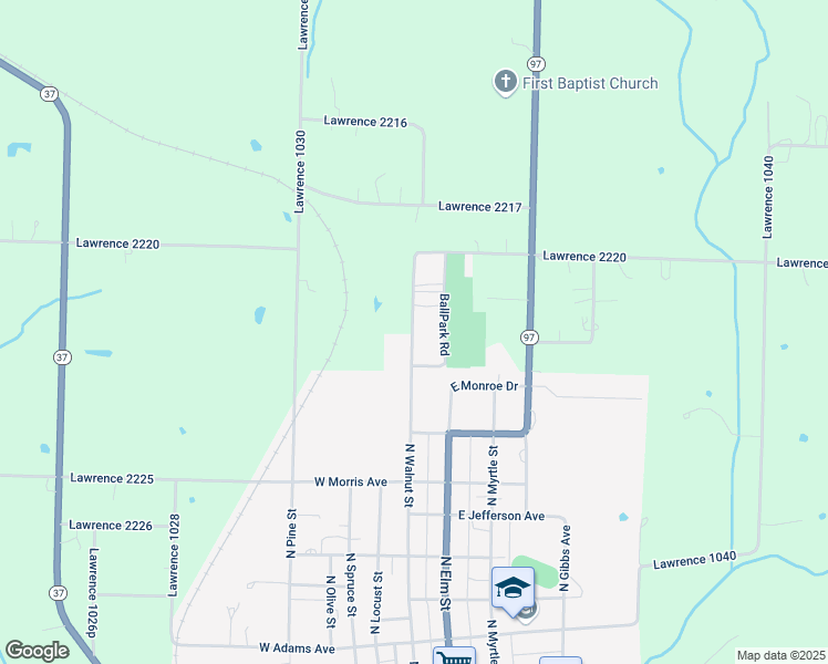 map of restaurants, bars, coffee shops, grocery stores, and more near 902 North Walnut Street in Pierce City