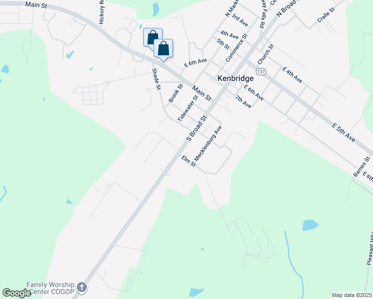 map of restaurants, bars, coffee shops, grocery stores, and more near 623 South Broad Street in Kenbridge