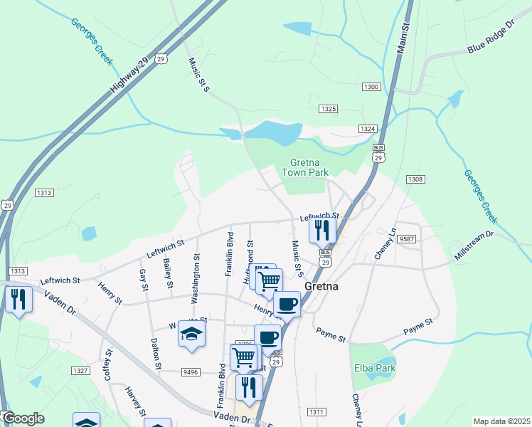 map of restaurants, bars, coffee shops, grocery stores, and more near 210 Leftwich Street in Gretna