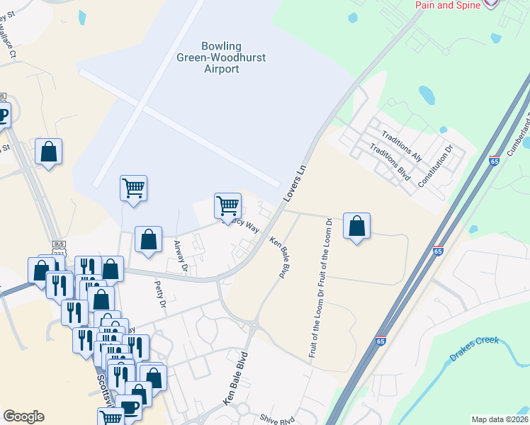map of restaurants, bars, coffee shops, grocery stores, and more near 799-899 Lovers Ln in Bowling Green