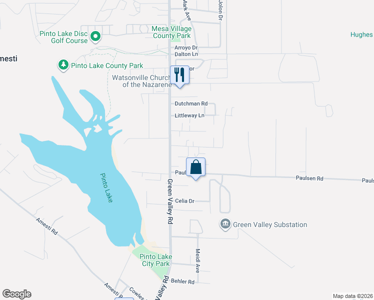 map of restaurants, bars, coffee shops, grocery stores, and more near 40 Fletcher Court in Watsonville