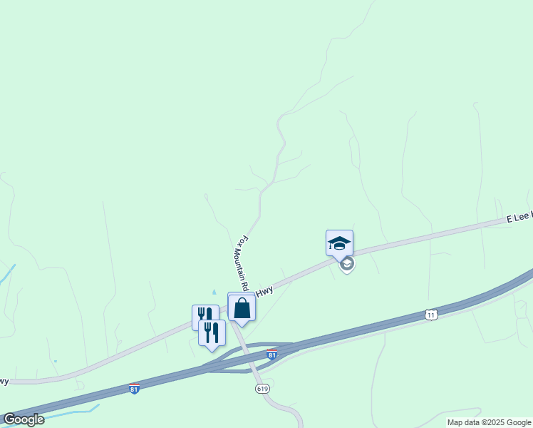 map of restaurants, bars, coffee shops, grocery stores, and more near 258 Fox Mountain Road in Max Meadows