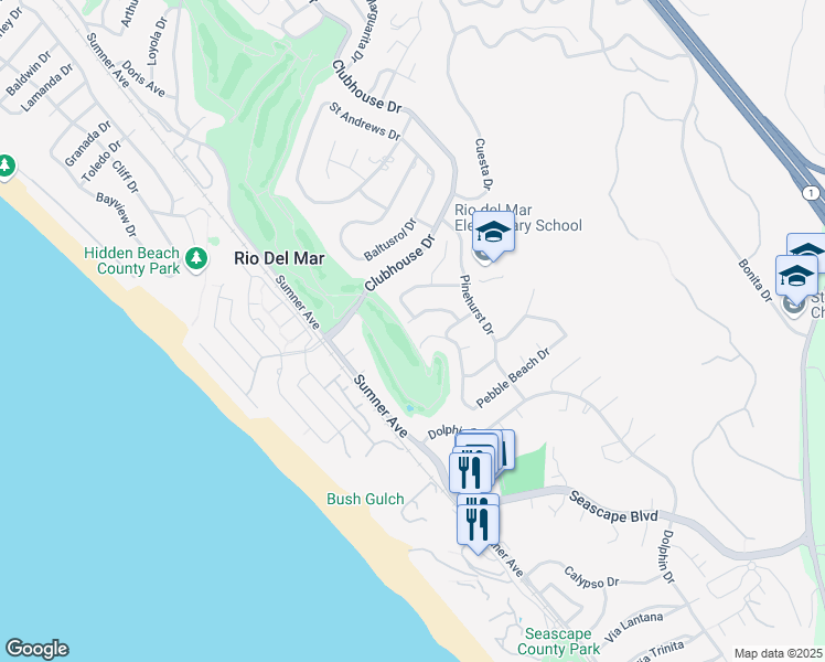 map of restaurants, bars, coffee shops, grocery stores, and more near 175 Tamarack Drive in Aptos