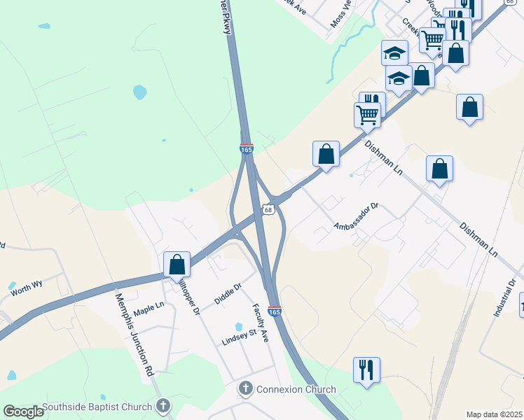 map of restaurants, bars, coffee shops, grocery stores, and more near Russellville Road in Bowling Green