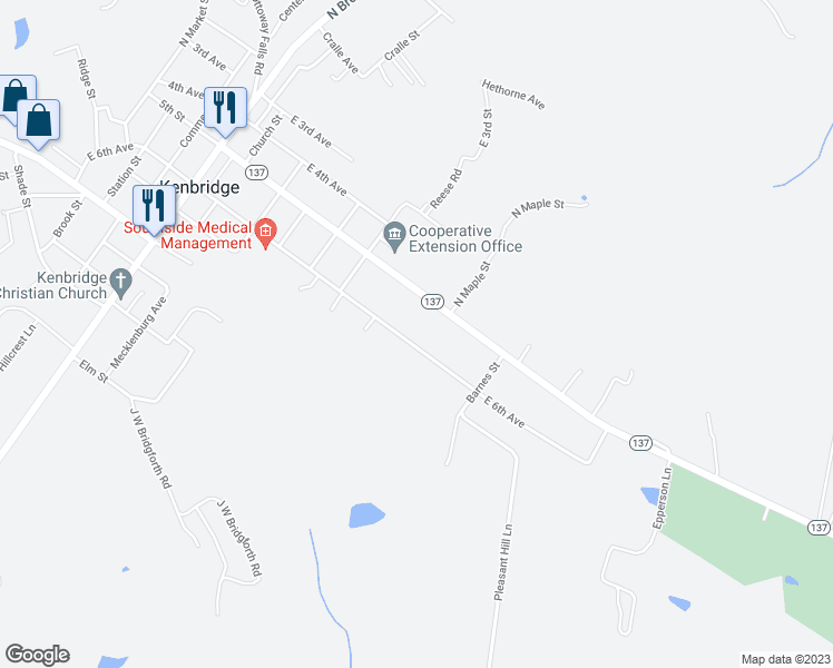 map of restaurants, bars, coffee shops, grocery stores, and more near 537 East 6th Avenue in Kenbridge