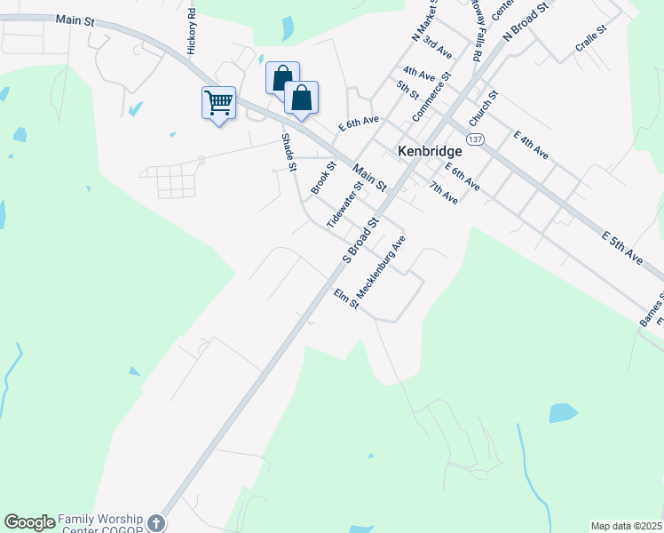 map of restaurants, bars, coffee shops, grocery stores, and more near 618 South Broad Street in Kenbridge