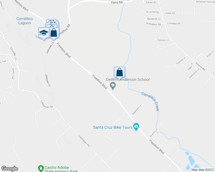 map of restaurants, bars, coffee shops, grocery stores, and more near 2732 Freedom Boulevard in Watsonville