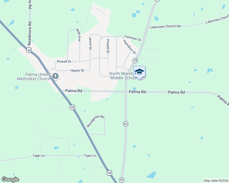 map of restaurants, bars, coffee shops, grocery stores, and more near Palma Road in Calvert City