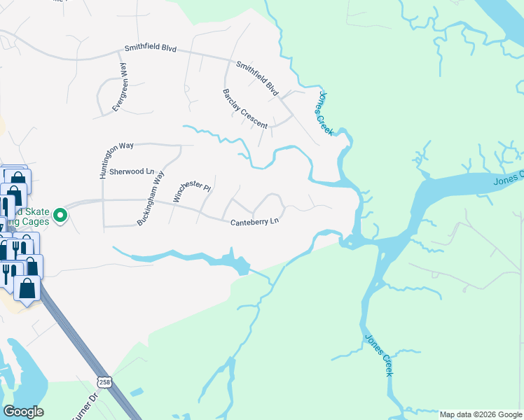 map of restaurants, bars, coffee shops, grocery stores, and more near 208 Keswick Place in Smithfield