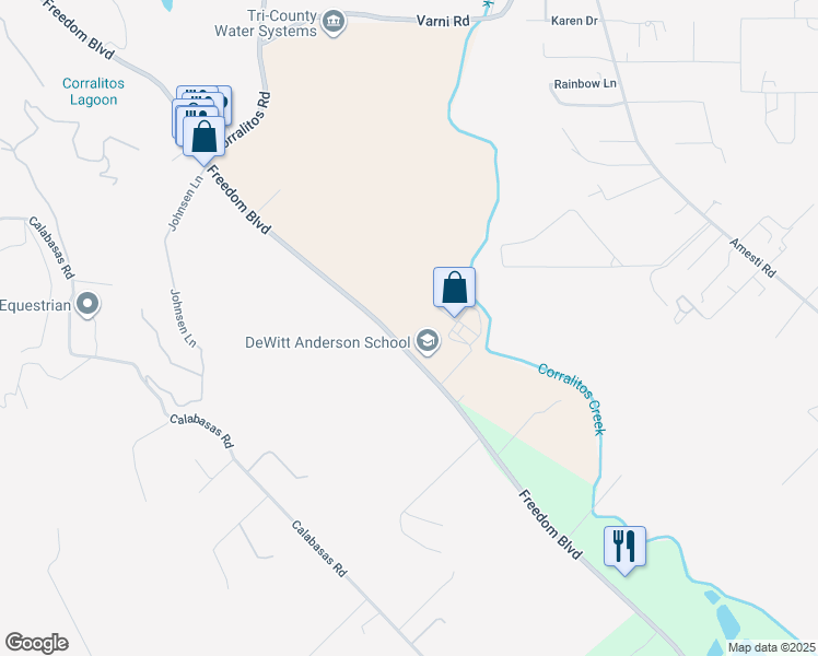 map of restaurants, bars, coffee shops, grocery stores, and more near 2736 Freedom Boulevard in Watsonville