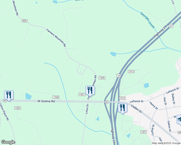map of restaurants, bars, coffee shops, grocery stores, and more near 429 Farmers Mountain Road in Gretna