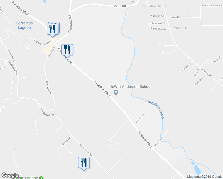 map of restaurants, bars, coffee shops, grocery stores, and more near 2742 Freedom Boulevard in Watsonville