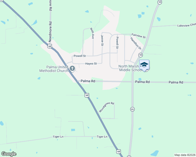 map of restaurants, bars, coffee shops, grocery stores, and more near Palma Road in Calvert City