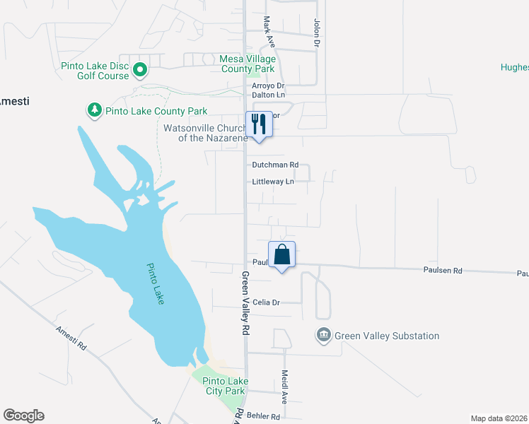 map of restaurants, bars, coffee shops, grocery stores, and more near 20 Doering Lane in Watsonville