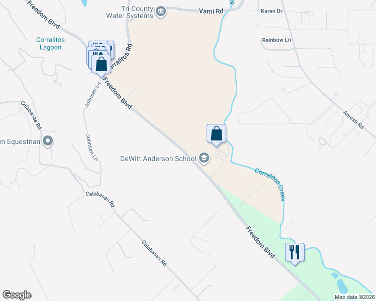 map of restaurants, bars, coffee shops, grocery stores, and more near 2742 Freedom Boulevard in Watsonville