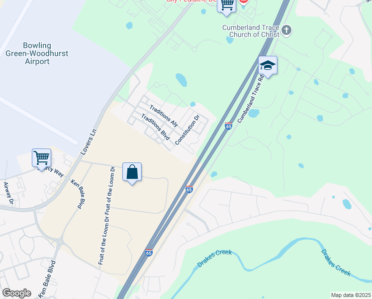 map of restaurants, bars, coffee shops, grocery stores, and more near 4 Constitution Drive in Bowling Green
