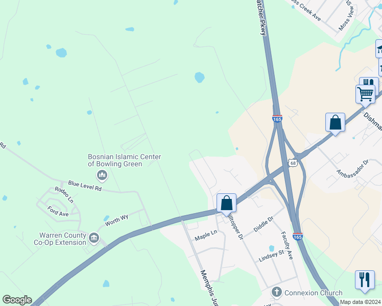 map of restaurants, bars, coffee shops, grocery stores, and more near 4527 Wilford Lane in Bowling Green