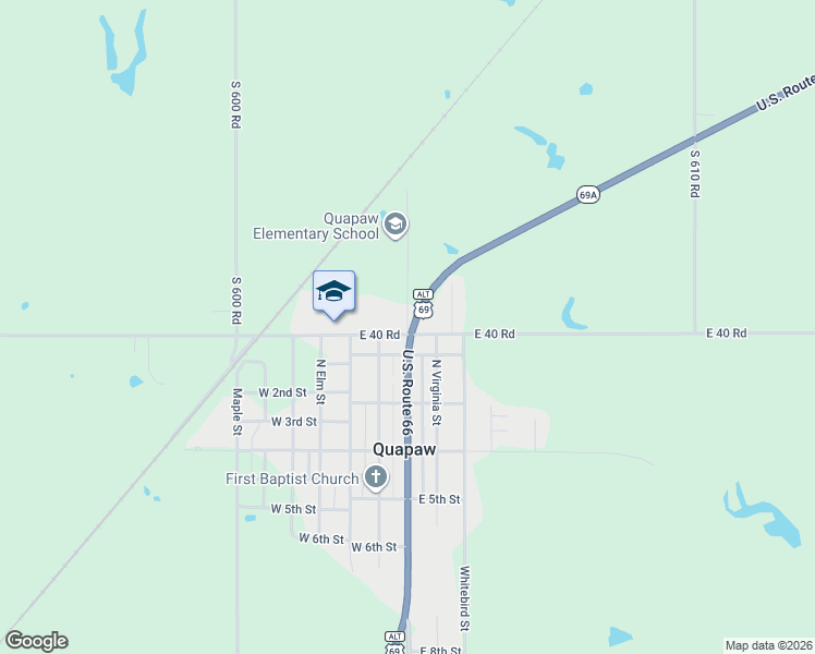 map of restaurants, bars, coffee shops, grocery stores, and more near 301 Mcdonald Dr in Quapaw