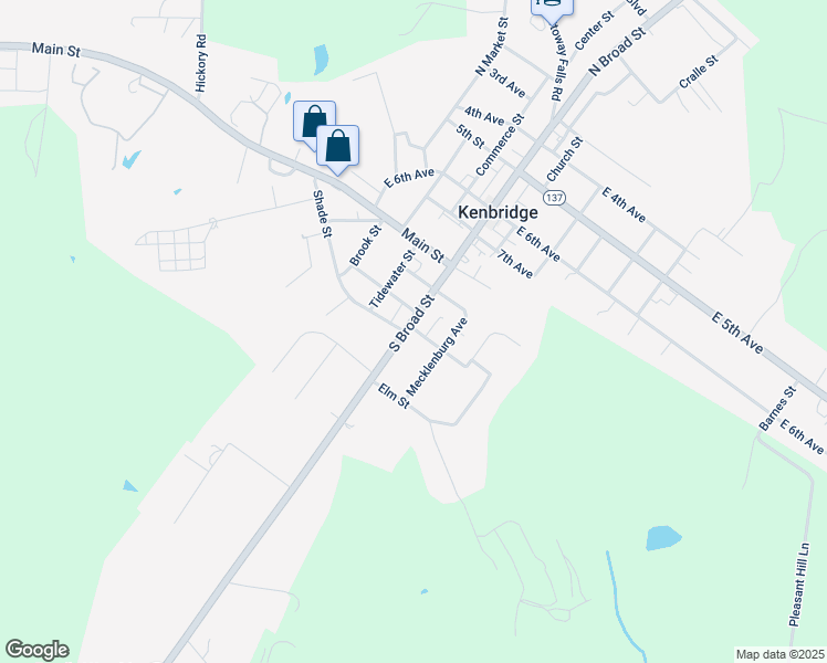 map of restaurants, bars, coffee shops, grocery stores, and more near 601 South Broad Street in Kenbridge
