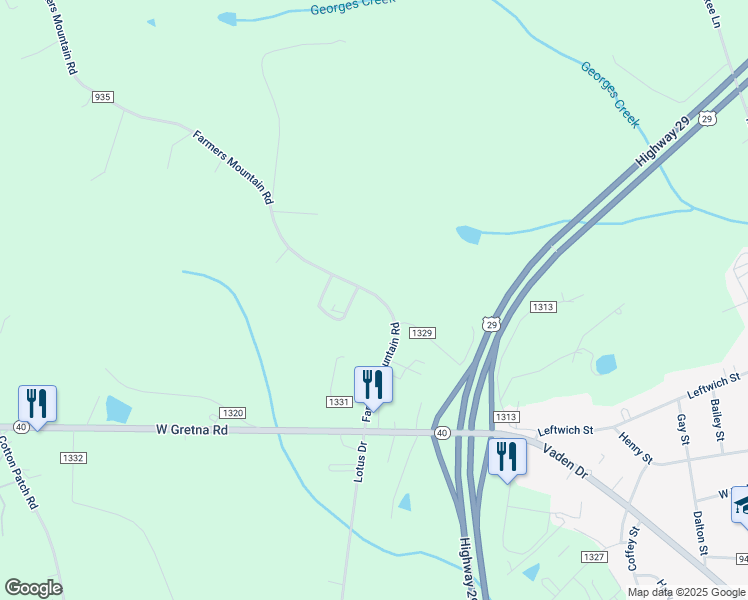 map of restaurants, bars, coffee shops, grocery stores, and more near 429 Farmers Mountain Road in Gretna