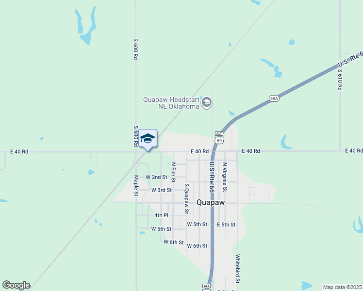 map of restaurants, bars, coffee shops, grocery stores, and more near 305 West 1st Street in Quapaw