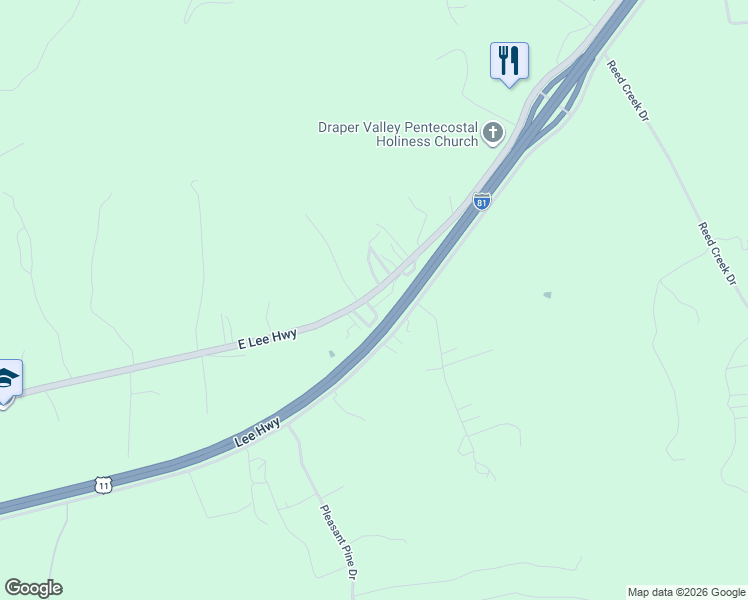 map of restaurants, bars, coffee shops, grocery stores, and more near East Lee Highway in Max Meadows