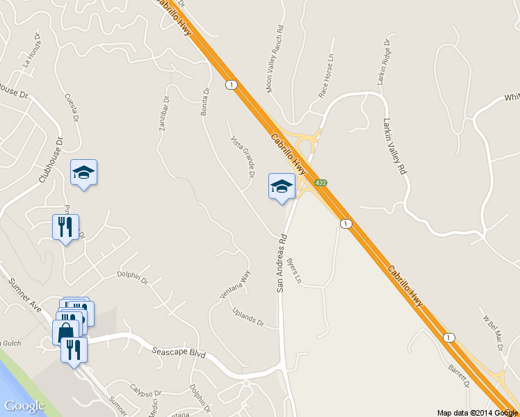 map of restaurants, bars, coffee shops, grocery stores, and more near 1801 Bonita Dr in Aptos
