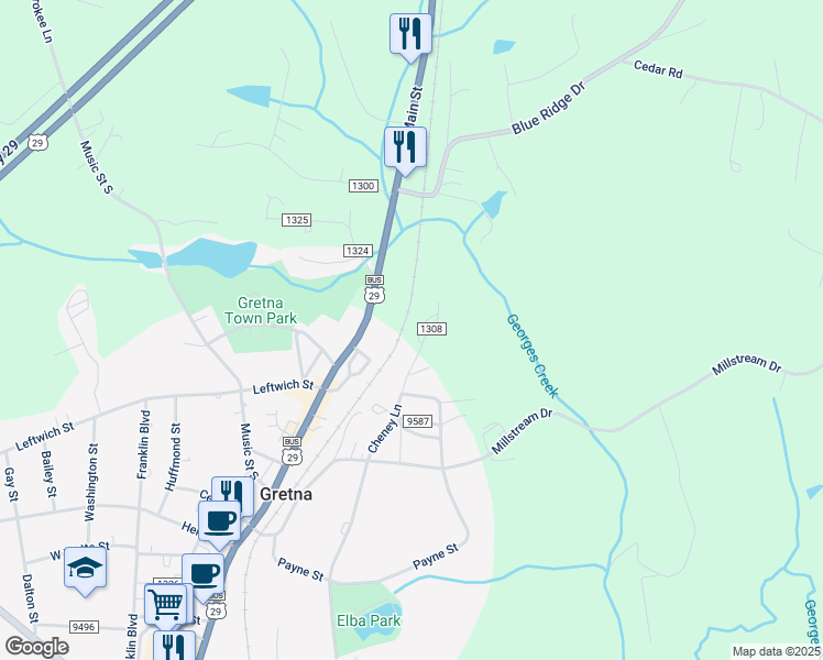 map of restaurants, bars, coffee shops, grocery stores, and more near 714 Cheney Lane in Gretna