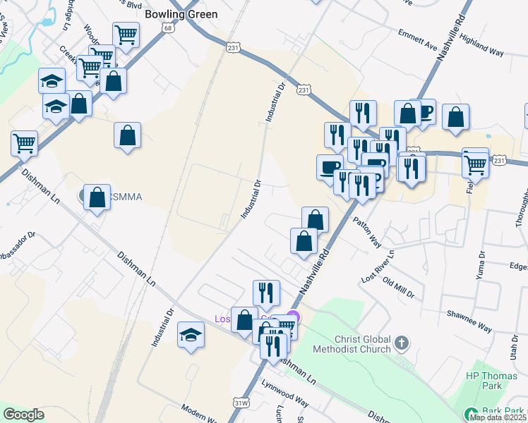 map of restaurants, bars, coffee shops, grocery stores, and more near 3000 Industrial Drive in Bowling Green