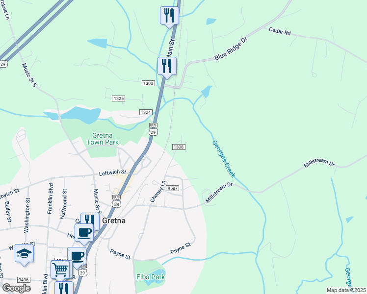map of restaurants, bars, coffee shops, grocery stores, and more near 696 Virginia Street in Gretna