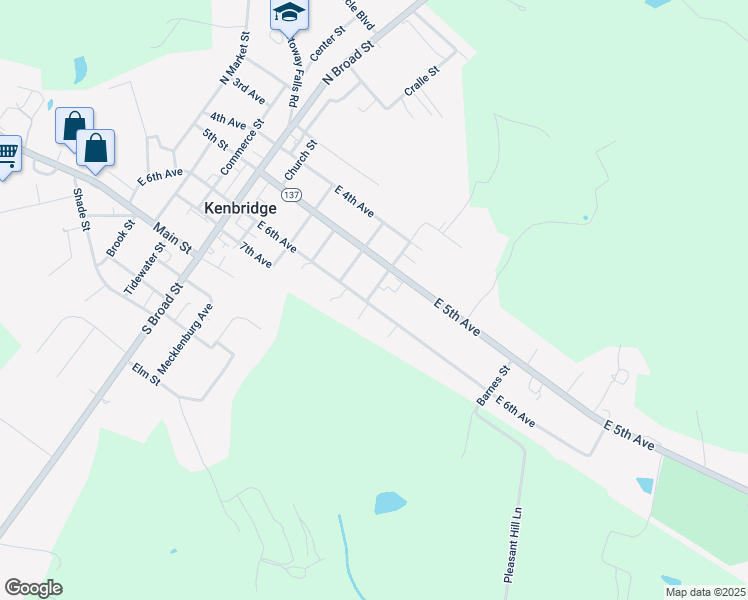 map of restaurants, bars, coffee shops, grocery stores, and more near 117 South Grace Street in Kenbridge