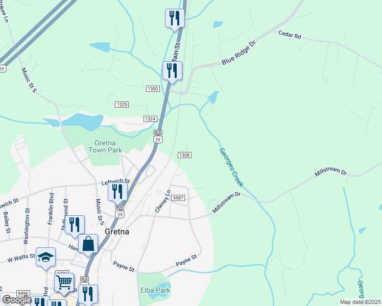 map of restaurants, bars, coffee shops, grocery stores, and more near 696 Virginia Street in Gretna
