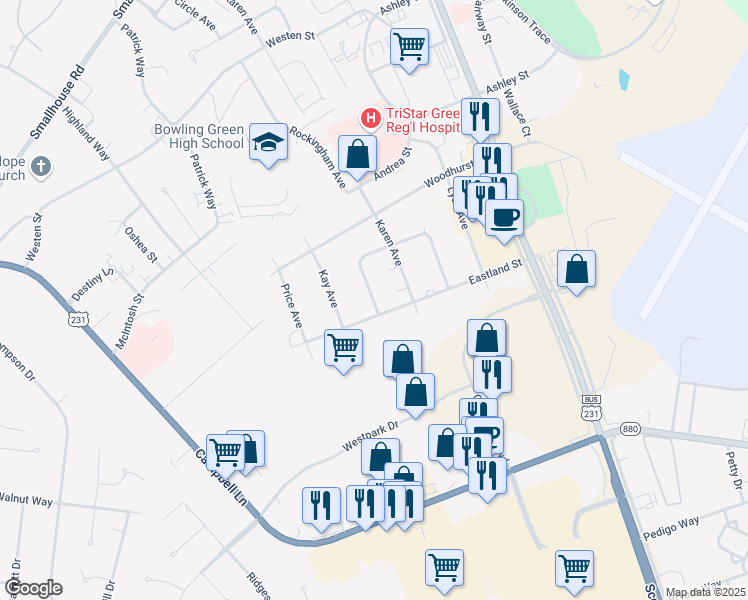 map of restaurants, bars, coffee shops, grocery stores, and more near 1400-1932 Harvey Avenue in Bowling Green