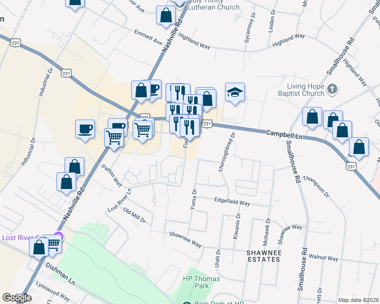 map of restaurants, bars, coffee shops, grocery stores, and more near 955 Fields Drive in Bowling Green
