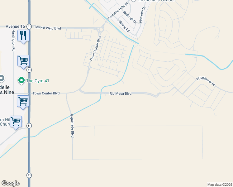 map of restaurants, bars, coffee shops, grocery stores, and more near 15812 Rio Mesa Boulevard in Madera